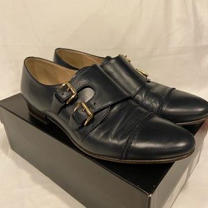 JCrew Collection navy monk strap loafers w/ gold 7